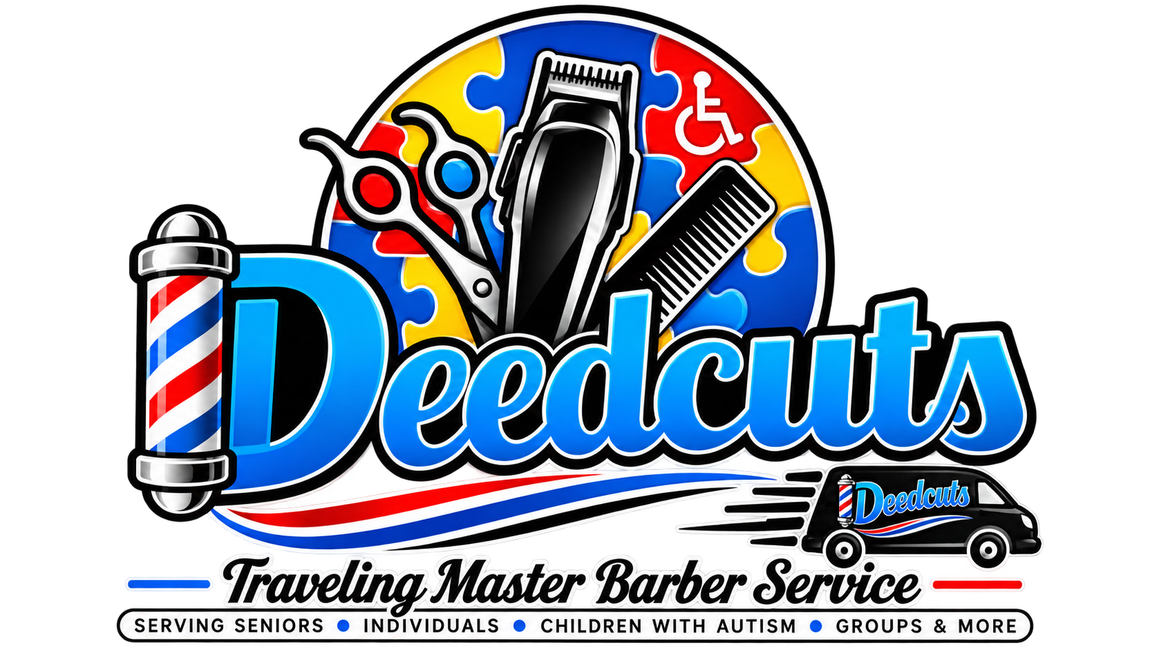 DeedCuts traveling master barber service for seniors, individuals, children with autism, groups, and more